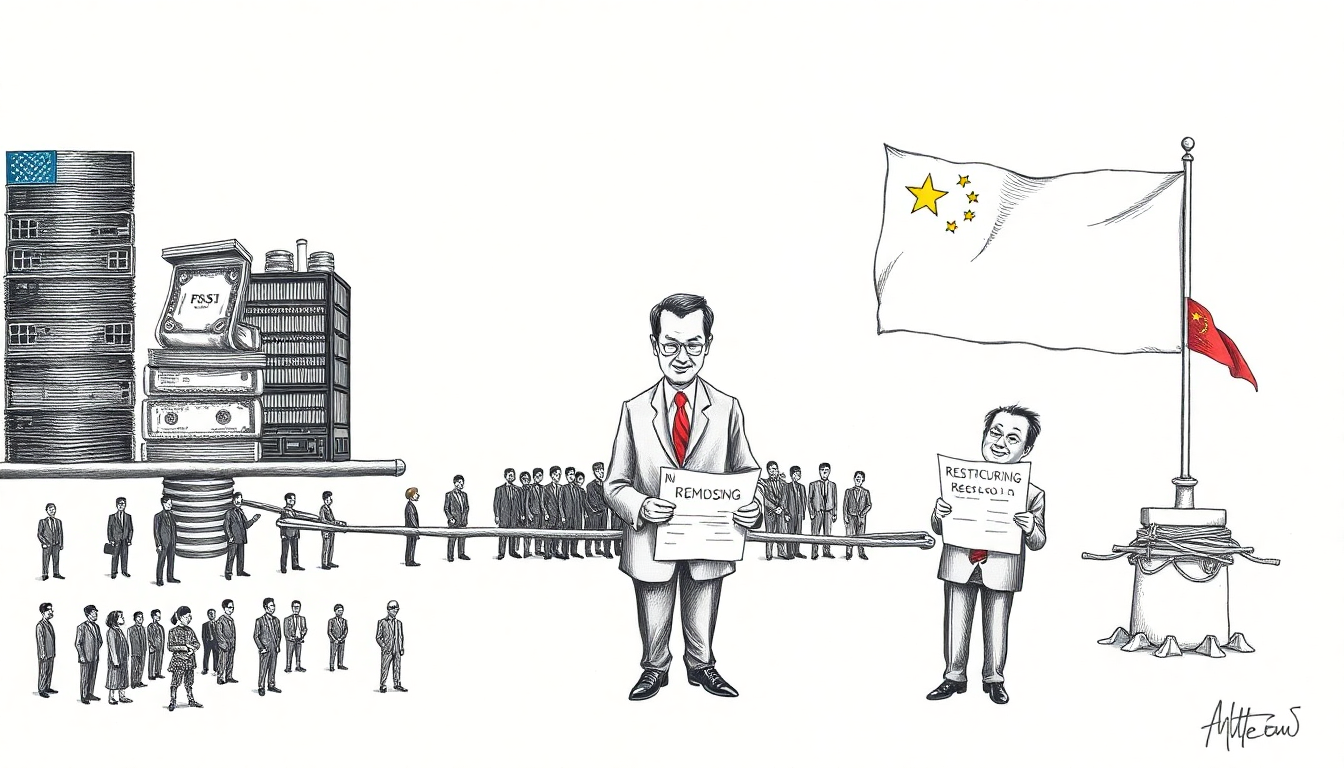 Pen-scratch cover: Create a hand-drawn pen scratch editorial illustration that shows a massive industrial scale with stacks of dollar bills and server infrastr