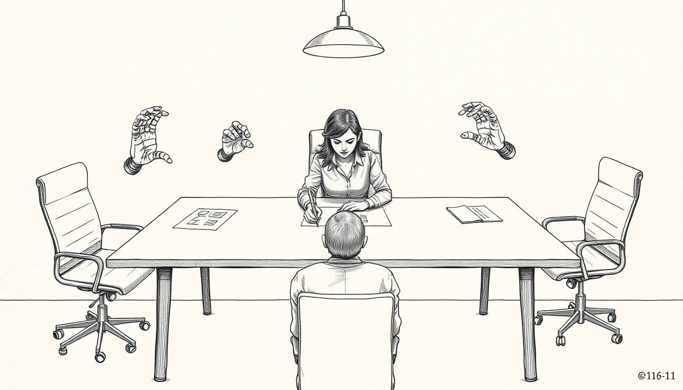 Pen-scratch cover: Create a hand-drawn pen scratch editorial illustration that shows an engineer seated at a large drafting table as five spectral mechanical h